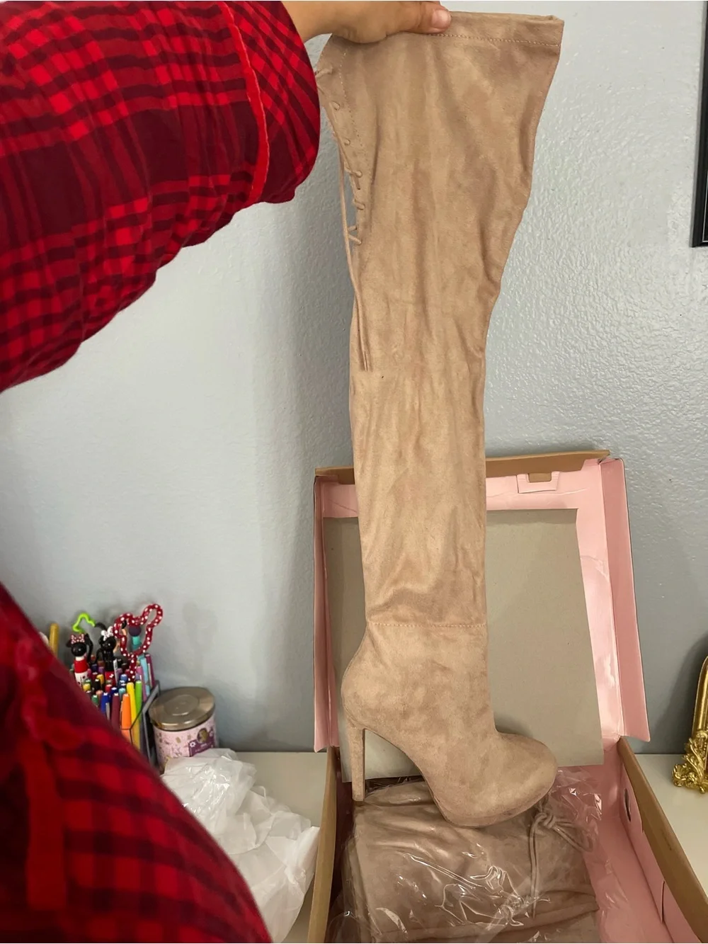 Charlotte Russe Beige Suede Over-the-Knee High Heel Boots